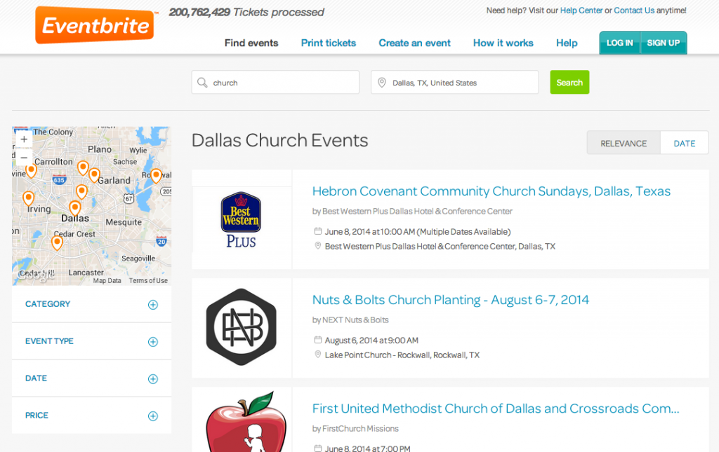 EventBrite Church Events Dallas TX